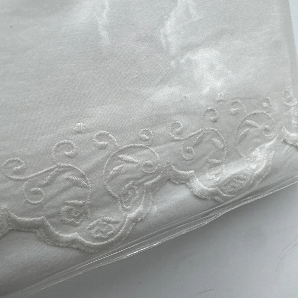 Ralph Lauren QUEEN Flat Sheet BRITTANY Lace White Scallop Embroidered Vtg 90s